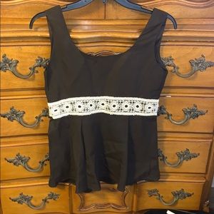 NEW Ann Taylor Brown and White Floral Detailed Top